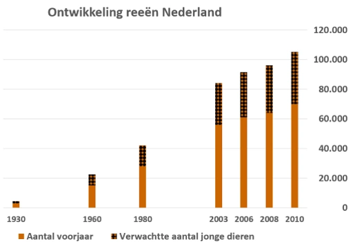 Grafiek: Aantalsontwikkeling reeën Nederland